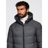 Ombre Men's long quilted jacket with hood - grey | Shoptok.si