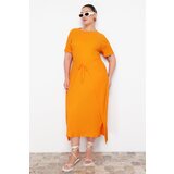 Trendyol Curve Orange Tie Detailed Midi Knitted Dress Cene