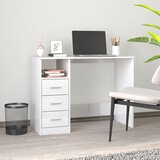 vidaXL Pisalna miza s predali visok sijaj bela 102x50x76 cm inž. les Cene