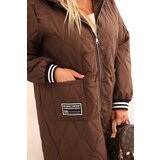 Kesi Włoski Plus Size women's quilted jacket with a hood and sporty cuffs chocolate | Shoptok.si