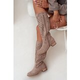 Boto Ladies Cut-Out Ankle Boots With Low Heel Eco Suede Zipped Beige Orchides | Shoptok.si