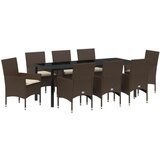  Set za 9 osoba za objedovanje u vrtu s jastučićima smeđi poliratan Vrtni stol crni 200x80x73 cm kaljeno staklo | shoptok.hr