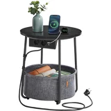 Bočni stolić sa ugrađenim utičnicama i USB portovima NOIRA 45 cm siva/crna