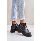 Zazoo 2952 Leather Ankle Boots With Golden Decoration Black | Shoptok.si