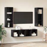 vidaXL Set TV omar 3 pcs Črni hrast 37 x 37 x 142.5 cm Konstruiran les | Shoptok.si