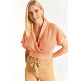armonika Women's Salmon Double-Breasted Collar Crop Top with Tie-down Detail cene