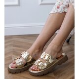  Golden flat sandals with buckles on straps Liluna | ePonuda.com