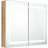 Maison Chic LED Kopalniška omarica - Kopalniški kabinet z ogledalom bela in hrast 80x12x68 cm, (21794377) | Shoptok.si
