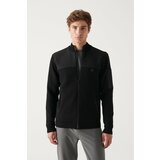 Avva Men's Black Wool Blended Parachute Fabric Detailed Zippered Standard Fit Regular Cut Cardigan Coat cene