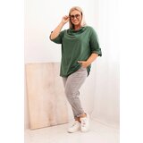 Kesi Włoski Women's Plus Size loose-fitting blouse with a water neckline dark green | shoptok.hr