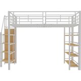Lumor Postelja Mezzanine 140x200 cm - z majhno omaro in policami za shranjevanje - bela, (22155909) | Shoptok.si