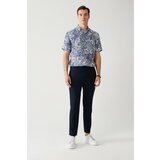 Avva Navy Blue Easy to Iron. Side Pocket Mini Checkered Patterned Relaxed Fit Chino Trousers. Cene