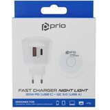 Prio Fast Charge Zidni punjač 20 W PD (USB C) + QC 3.0 (USB A) Noćno svjetlo bijelo | shoptok.hr