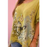 Kesi Włoski Women's cotton shirt with butterflies and flowers kiwi | Shoptok.si