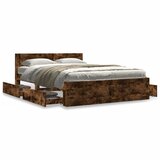 vidaXL Posteljni okvir z vzglavjem dimljen hrast 120x190 cm inž. les, (21303365) | Shoptok.si