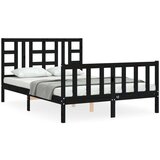  Kreveta s uzglavljem crni 140 x 190 cm od masivnog drva | shoptok.hr