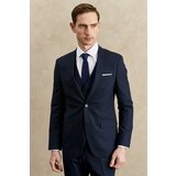 ALTINYILDIZ CLASSICS Men's Navy Blue Slim Fit Slim Fit Monocollar Nano Suit With Vest, Wool and Water and Stain Repellent. Cene