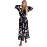 Numoco Pleated midi dress with neckline, long sleeves and tie at the waist | shoptok.hr