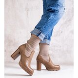 Gemre Dark beige eco leather block heel ankle boots Asera | shoptok.hr