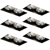 QAZQA Set van 6 inbouwspots zwart GU10 70mm 2-lichts trimless - Oneon Cene