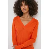 Calvin Klein Volnen pulover ženski, oranžna barva