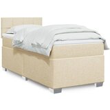 vidaXL Box spring postelja z vzmetnico krem 90x200 cm blago | Shoptok.si