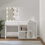 vidaXL LED toaletna mizica z omarico visok sijaj bel inženirski les Cene