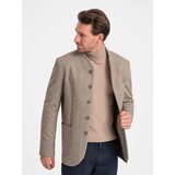 Ombre Stylish men's jacket without lapels - light brown cene