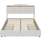 Lumor Dvoposteljna oblazinjena postelja 140x200 cm – z USB priključkom – s 4 predali – lan – bež (brez vzmetnice), (22151320) | Shoptok.si