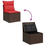  Vrtna garnitura - 6-dijelni set vrtnih sofa s jastucima crni od poliratana bagrem - Smeđa sa spremištem 1 | shoptok.hr