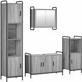  Set ormarića za kupaonicu 4 kom. Siva Sonoma 40 x 36 x 181 cm - Siva Sonoma Ormar ispod sudopera (3 vrata) + viseći ormar + kupa | shoptok.hr