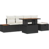 vidaXL 6-delni vrtni sofa set z blazinami Črni poli ratan Akacija | Shoptok.si