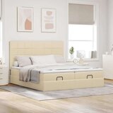 vidaXL Otomanski posteljni okvir z vzmetnicami krem 160x200 cm blago, (21611700) | Shoptok.si