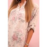Kesi Włoski Women's cotton shirt with floral pattern and rolled-up sleeves beige | shoptok.hr