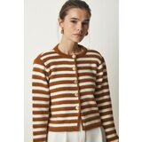  Women's Tile Metal Button Detailed Striped Knitwear Cardigan | Shoptok.si