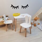 Kinder Home Dječji drveni stol s 2 stolčića BUNNY, komplet za učenje, crtanje, igru i hranjenje, za dječju sobu, bijeli | shoptok.hr