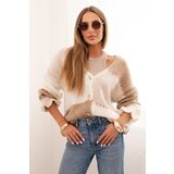 Kesi Włoski Women's striped sweater with buttons camel + beige Cijene
