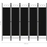 vidaXL Sobna pregrada s 5 panela crna 200 x 180 cm | shoptok.hr
