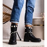 Gemre Black women's lace-up ankle boots with pearls Carvala | shoptok.hr