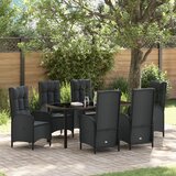 vidaXL 7-delni set vrtnarskih jedilnih stolov črnega poli ratana | Shoptok.si