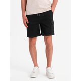 Ombre Men's cotton cargo shorts with elastic waistband - black Cijene