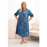 Kesi Włoski Plus Size women's dress with leaf embroidery denim | shoptok.hr