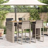 vidaXL Vrtna barska garnitura z blazinami 5-delna siv ratan/akacija | Shoptok.si