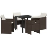 vidaXL 5-dijelni vrtni set za objedovanje s jastucima smeđi, Vrtni stol crni 80x80x73 cm od kaljenog stakla | shoptok.hr