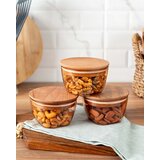 Madame coco Florian Set kutija za čuvanje hrane sa drvenim poklopcem, 3kom, 380ml, 10.5x10.5x7cm, Braon | Eponuda.com
