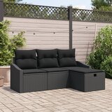 vidaXL 4-delni Vrtni Kavč Set z Blazinami Črn Poli Ratan, (22091537) | Shoptok.si