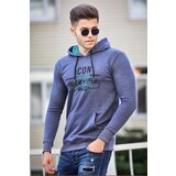 Madmext Men's Navy Blue Printed Hooded Sweatshirt 4376 Cene