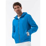 Ombre Men's windbreaker jacket with hood and contrasting details - blue Cene