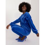 Fashion Hunters cobalt blue two-piece velour set with bow cene