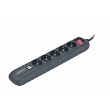 Razvodnik nap.SPG5-U2-5, crni, Prekidač, 5 uticnica 1,5 M, prenaponska zaštita 2x USB port
